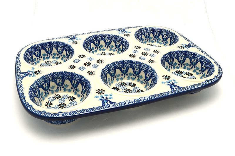 Ceramika Artystyczna Polish Pottery Muffin Pan - Blue Yonder 811-2187a (Ceramika Artystyczna)