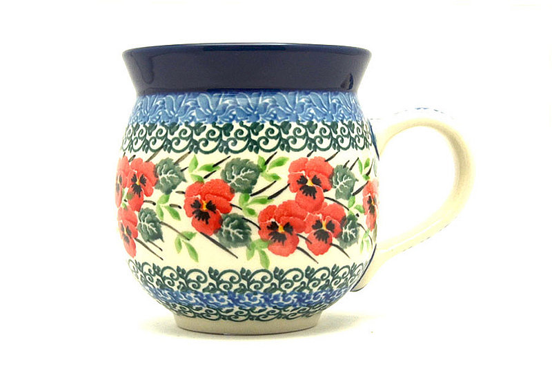 Polish Pottery Mug - 11 oz. Bubble - Red Pansy