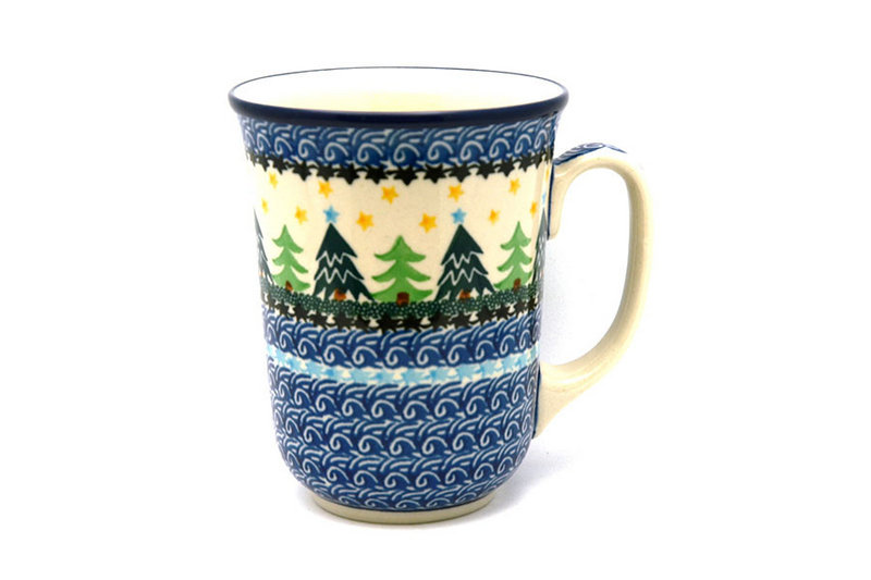 Ceramika Artystyczna Polish Pottery Mug - 16 oz. Bistro - Christmas Trees 812-1284a (Ceramika Artystyczna)