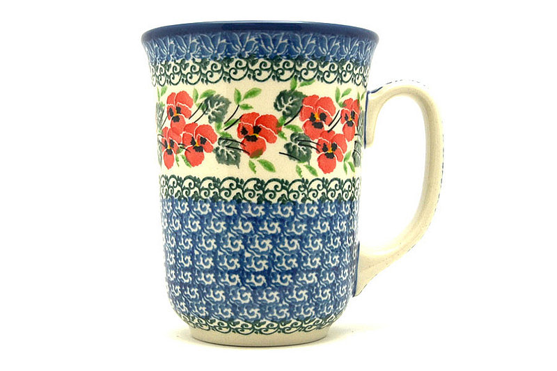 Polish Pottery Mug - 16 oz. Bistro - Red Pansy