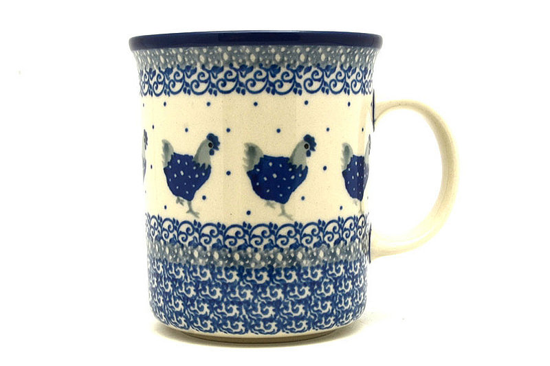 Polish Pottery Mug - Big Straight Sided - Blue Hen
