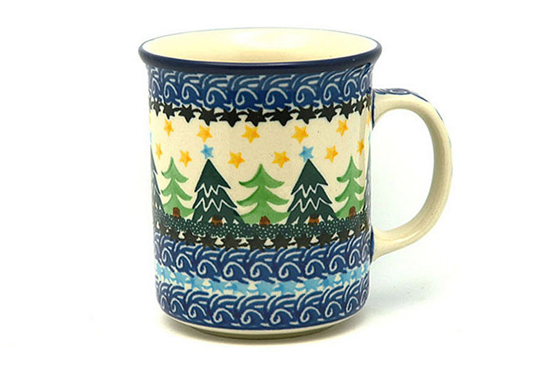 Ceramika Artystyczna Polish Pottery Mug - Straight Sided - Christmas Trees 236-1284a (Ceramika Artystyczna)