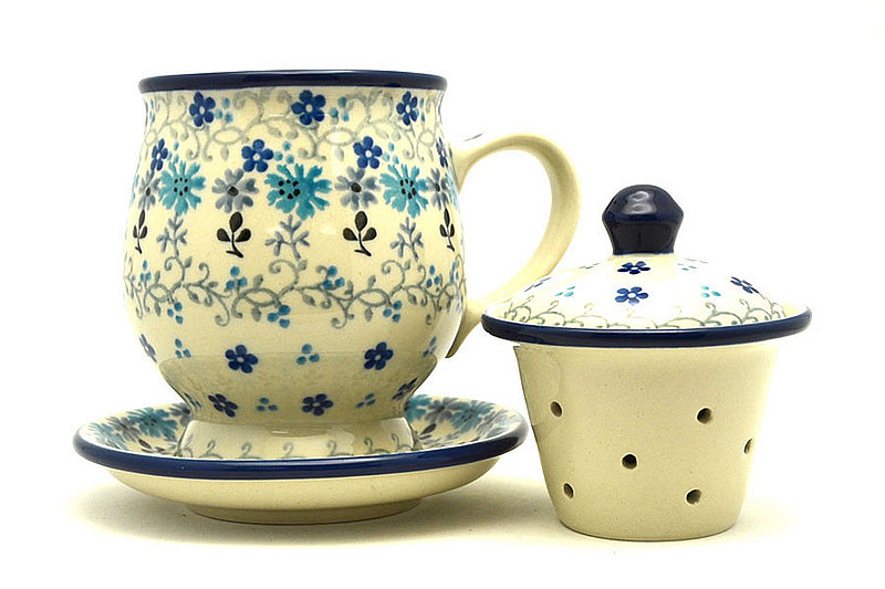 Polish Pottery Mug - with Infuser - Bachelor Button