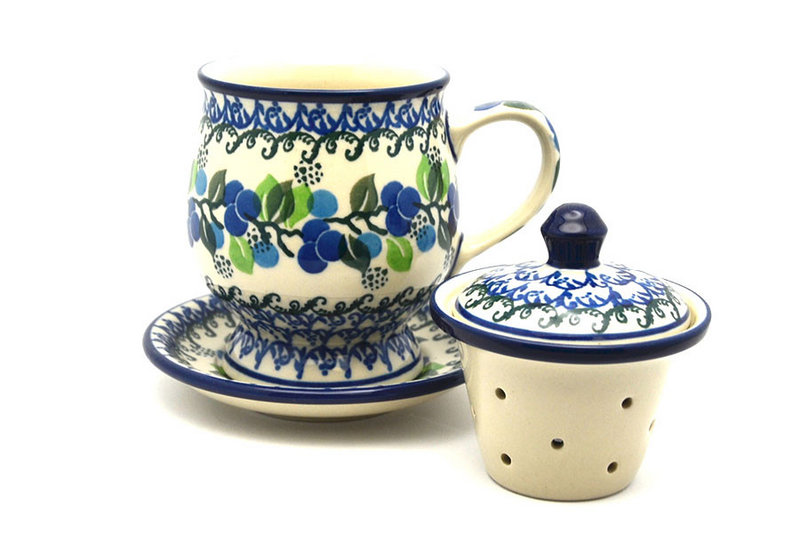 Ceramika Artystyczna Polish Pottery Mug - with Infuser - Blue Berries 122-1416a (Ceramika Artystyczna)