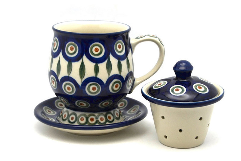 Ceramika Artystyczna Polish Pottery Mug - with Infuser - Peacock 122-054a (Ceramika Artystyczna)