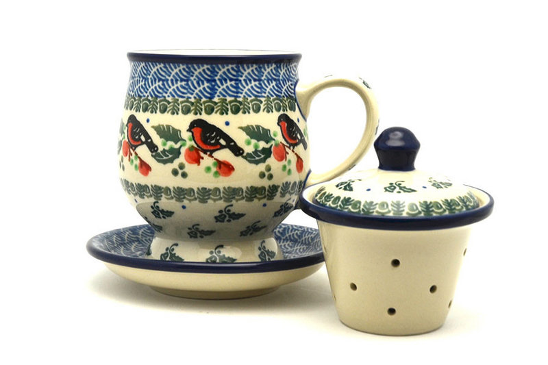 Ceramika Artystyczna Polish Pottery Mug - with Infuser - Red Robin 122-1257a (Ceramika Artystyczna)