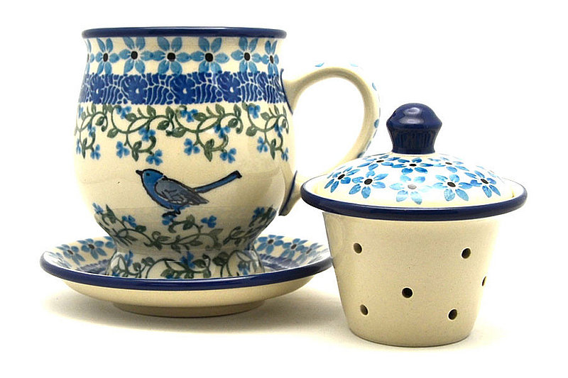 Polish Pottery Mug - with Infuser - Song Bird