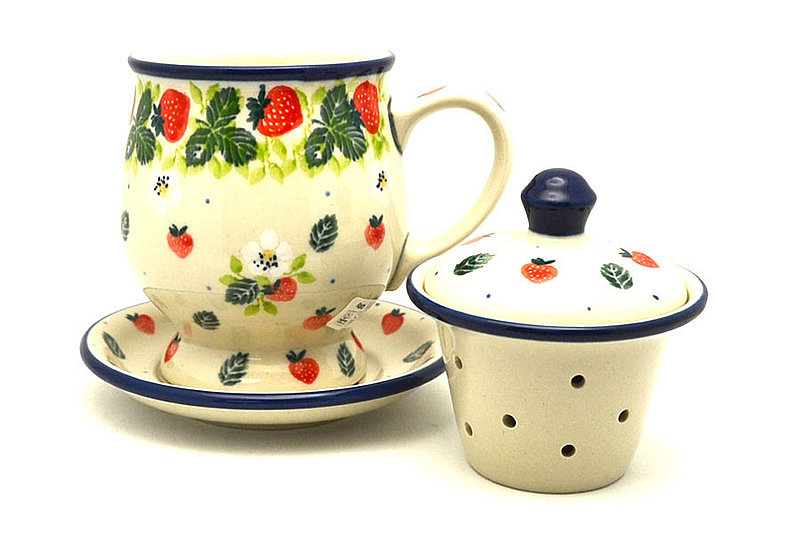 Ceramika Artystyczna Polish Pottery Mug - with Infuser - Strawberry Field 122-2709a (Ceramika Artystyczna)
