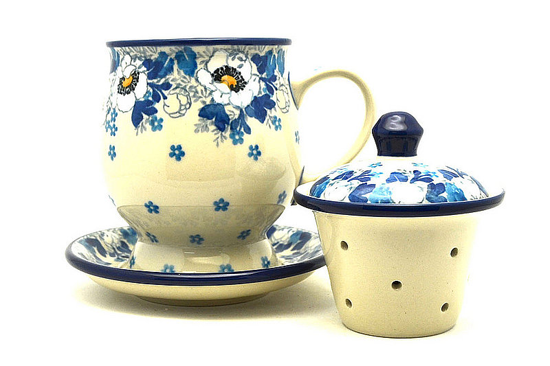 Ceramika Artystyczna Polish Pottery Mug - with Infuser - White Poppy 122-2222a (Ceramika Artystyczna)
