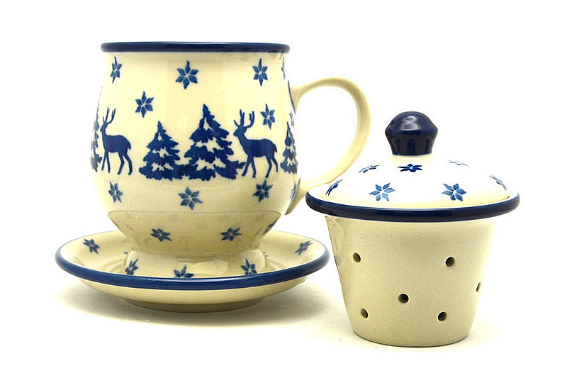 Ceramika Artystyczna Polish Pottery Mug - with Infuser - Winter Forest 122-1931a (Ceramika Artystyczna)