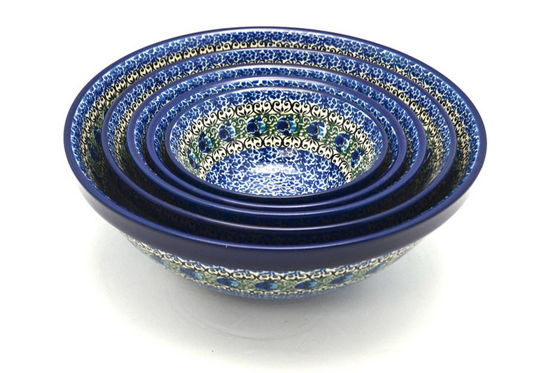 Ceramika Artystyczna Polish Pottery Nesting Bowl Set - Peacock Feather S05-1513a (Ceramika Artystyczna)