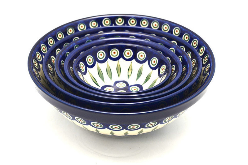 Ceramika Artystyczna Polish Pottery Nesting Bowl Set - Peacock S05-054a (Ceramika Artystyczna)