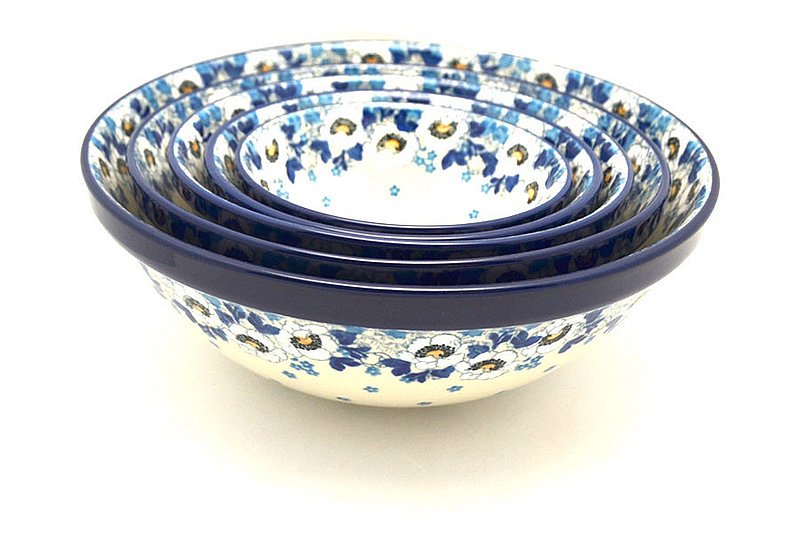 Ceramika Artystyczna Polish Pottery Nesting Bowl Set - White Poppy S05-2222a (Ceramika Artystyczna)