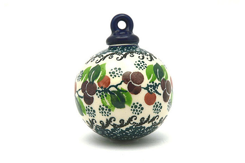 Ceramika Artystyczna Polish Pottery Ornament - Ball - Burgundy Berry Green 186-1415a (Ceramika Artystyczna)