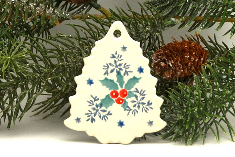 Ceramika Artystyczna Polish Pottery Ornament - Christmas Tree - Winter Holly A87-2973a (Ceramika Artystyczna)