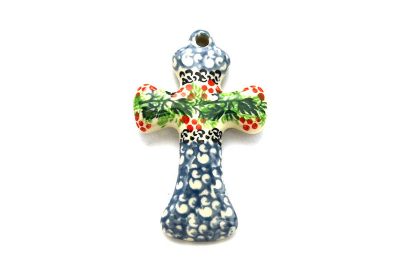 Polish Pottery Ornament - Cross - Holly Berry