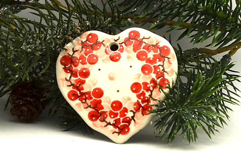 Ceramika Artystyczna Polish Pottery Ornament - Heart - Pink Peppercorn A86-2387a (Ceramika Artystyczna)