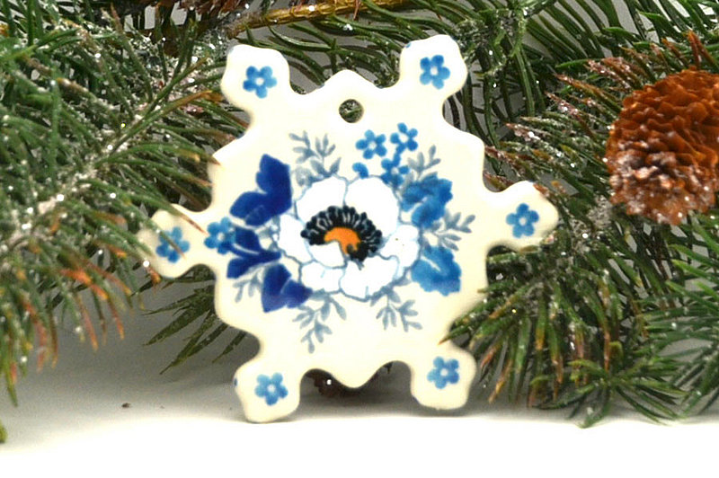 Ceramika Artystyczna Polish Pottery Ornament - Snowflake - White Poppy A88-2222a (Ceramika Artystyczna)