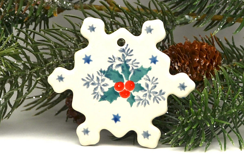 Ceramika Artystyczna Polish Pottery Ornament - Snowflake - Winter Holly A88-2973a (Ceramika Artystyczna)