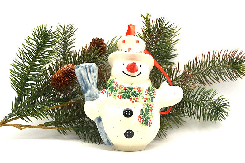 Ceramika Artystyczna Polish Pottery Ornament - Snowman - Holly Berry F62-1734a (Ceramika Artystyczna)