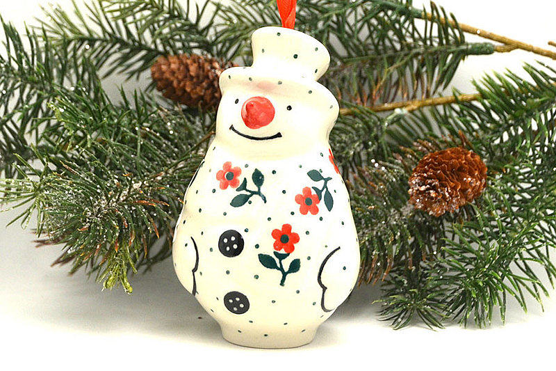 Polish Pottery Ornament - Standing Snowman - Dainty Daisies