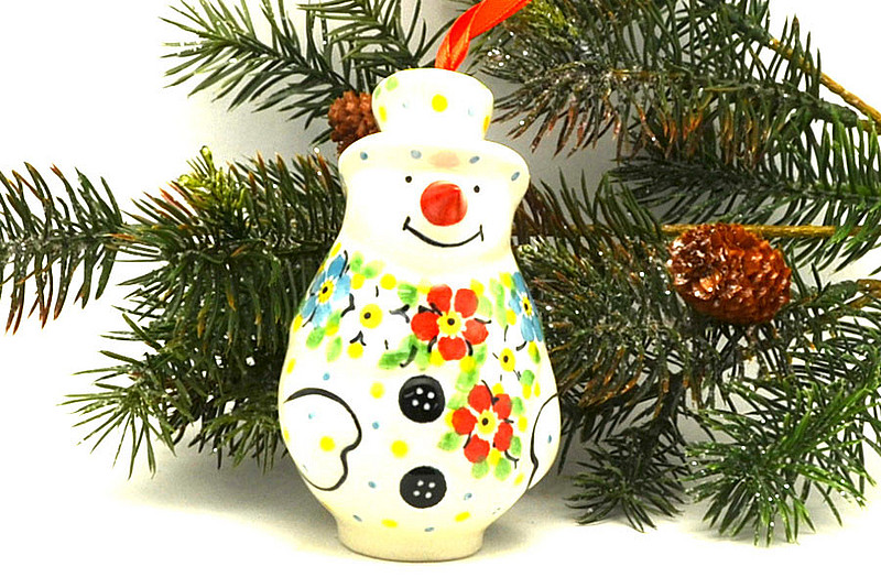 Ceramika Artystyczna Polish Pottery Ornament - Standing Snowman - Summer Blossom F81-2413a (Ceramika Artystyczna)