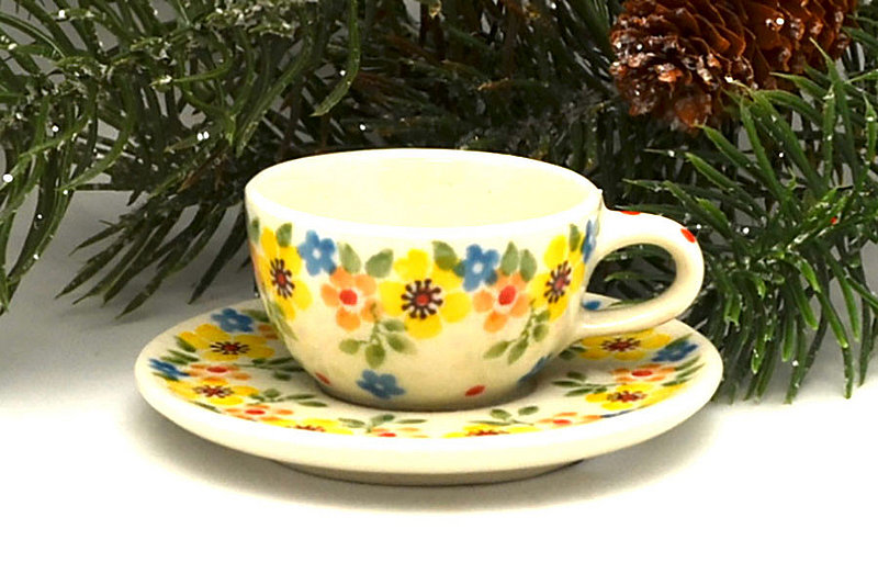 Ceramika Artystyczna Polish Pottery Ornament - Teacup & Saucer - Buttercup F89-2225a (Ceramika Artystyczna)