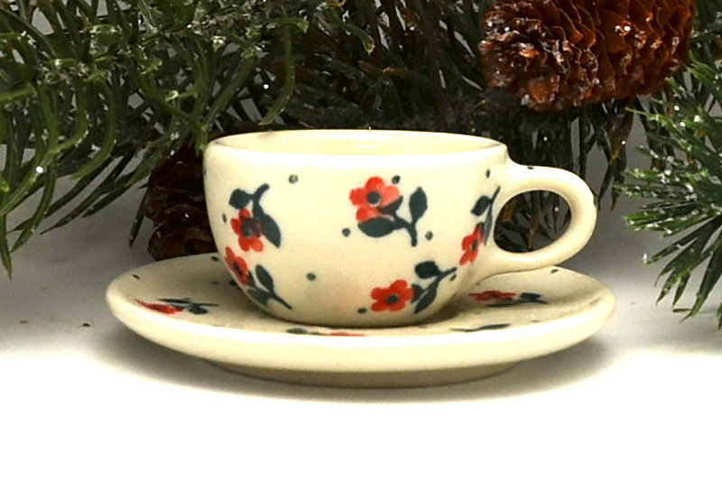 Ceramika Artystyczna Polish Pottery Ornament - Teacup & Saucer - Dainty Daisies F89-1661a (Ceramika Artystyczna)