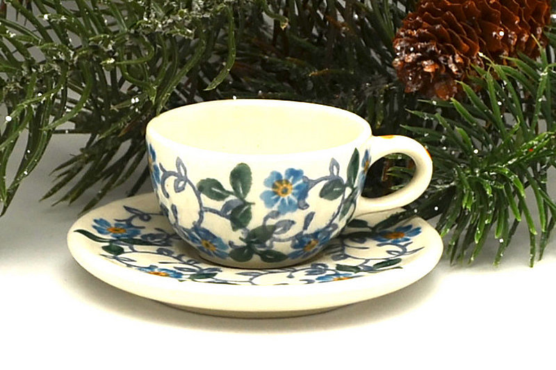 Ceramika Artystyczna Polish Pottery Ornament - Teacup & Saucer - Forget-Me-Knot F89-2089a (Ceramika Artystyczna)