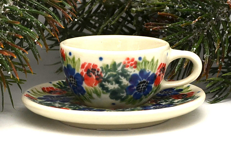 Ceramika Artystyczna Polish Pottery Ornament - Teacup & Saucer - Garden Party F89-1535a (Ceramika Artystyczna)
