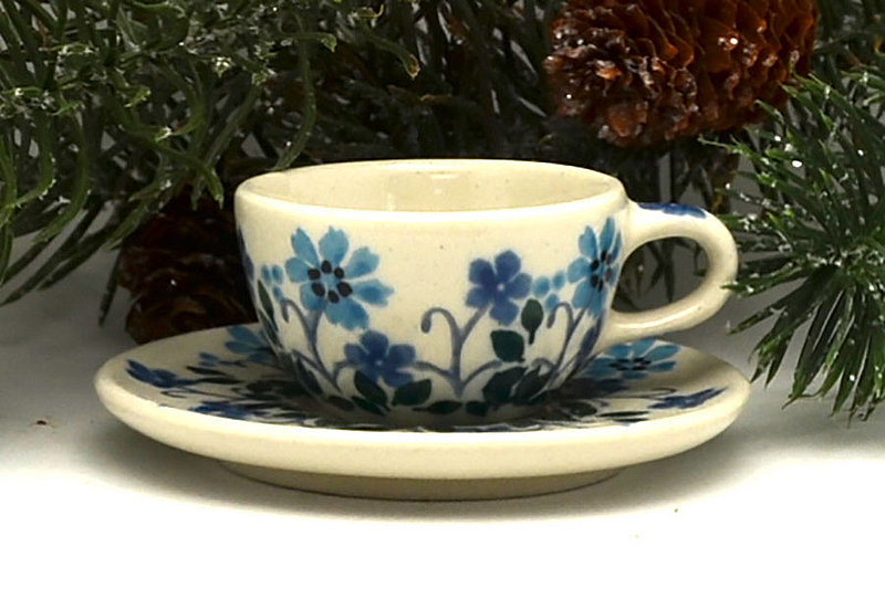 Ceramika Artystyczna Polish Pottery Ornament - Teacup & Saucer - Georgia Blue F89-2785a (Ceramika Artystyczna)