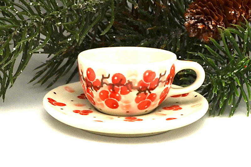 Ceramika Artystyczna Polish Pottery Ornament - Teacup & Saucer - Pink Peppercorn F89-2387a (Ceramika Artystyczna)