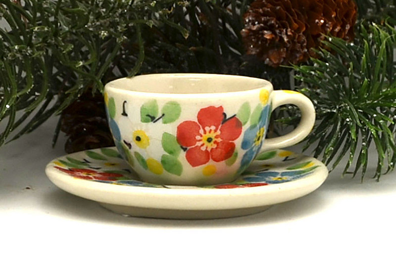 Ceramika Artystyczna Polish Pottery Ornament - Teacup & Saucer - Summer Blossom F89-2413a (Ceramika Artystyczna)