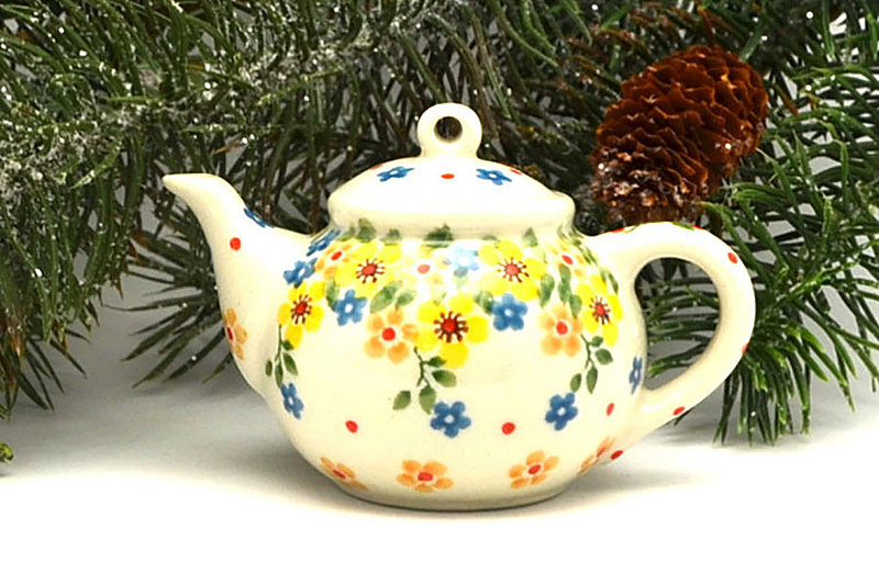 Polish Pottery Ornament - Teapot - Buttercup