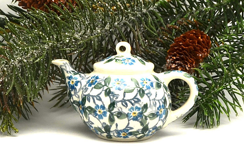Ceramika Artystyczna Polish Pottery Ornament - Teapot - Forget-Me-Knot F88-2089a (Ceramika Artystyczna)