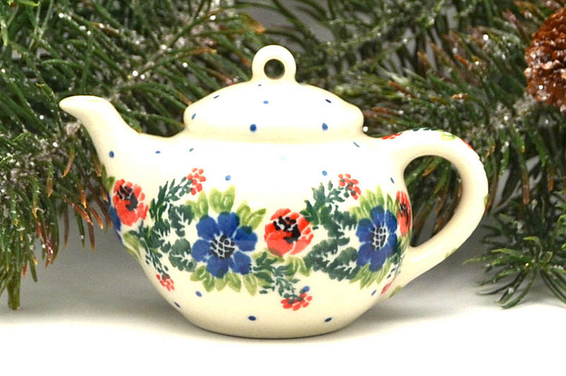 Ceramika Artystyczna Polish Pottery Ornament - Teapot - Garden Party F88-1535a (Ceramika Artystyczna)
