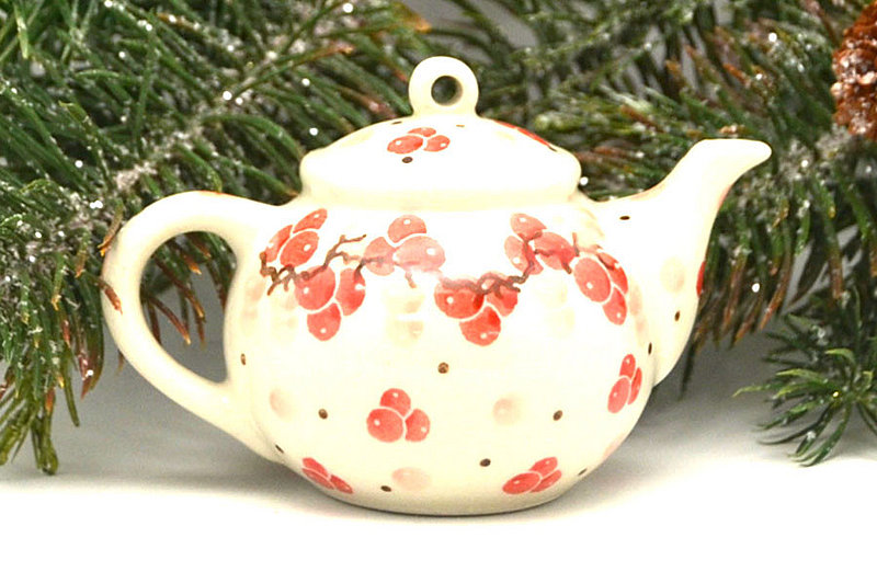 Ceramika Artystyczna Polish Pottery Ornament - Teapot - Pink Peppercorn F88-2387a (Ceramika Artystyczna)
