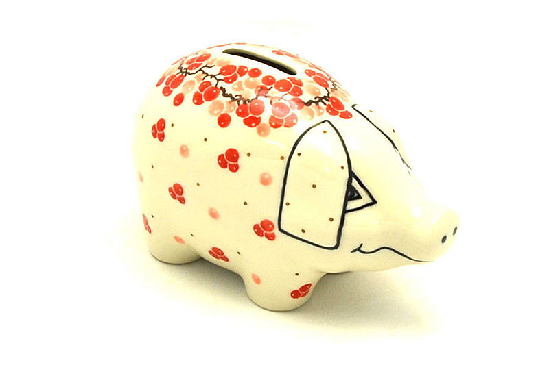 Ceramika Artystyczna Polish Pottery Piggy Bank - Pink Peppercorn 155-2387a (Ceramika Artystyczna)