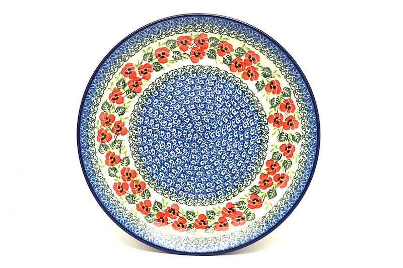 Polish Pottery Plate - Dinner (10 1/2") -  Red Pansy