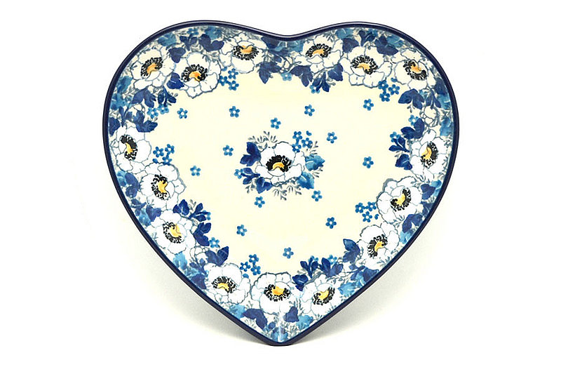 Polish Pottery Plate - Heart - White Poppy