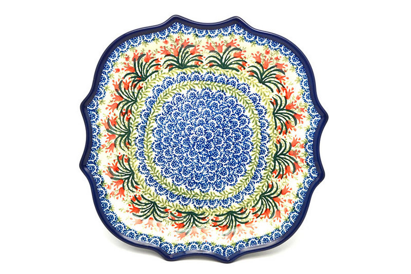 Polish Pottery Plate - Serpentine Edge - Crimson Bells