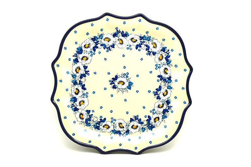 Ceramika Artystyczna Polish Pottery Plate - Serpentine Edge - White Poppy 507-2222a (Ceramika Artystyczna)