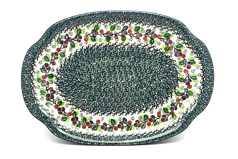 Ceramika Artystyczna Polish Pottery Platter - Oval - Burgundy Berry Green 684-1415a (Ceramika Artystyczna)
