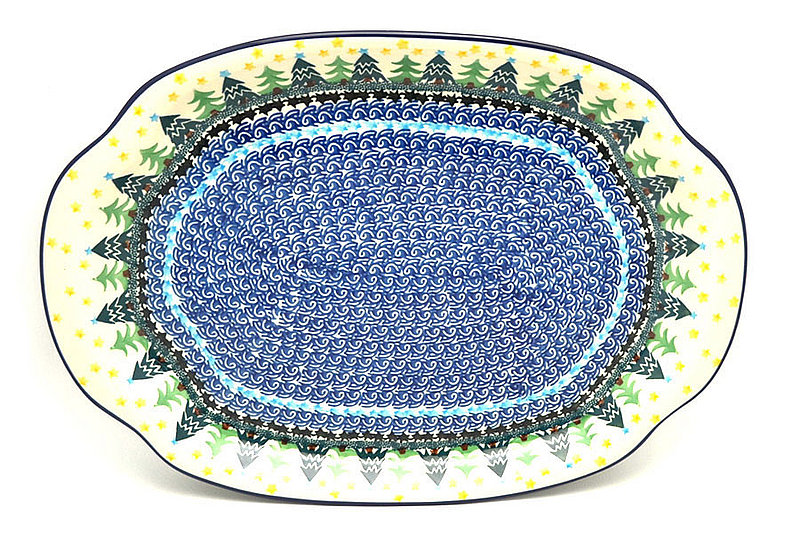 Ceramika Artystyczna Polish Pottery Platter - Oval - Christmas Trees 684-1284a (Ceramika Artystyczna)