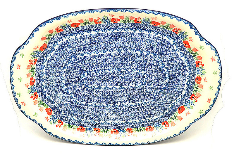 Ceramika Artystyczna Polish Pottery Platter - Oval - Whimsical Garden 684-3220a (Ceramika Artystyczna)