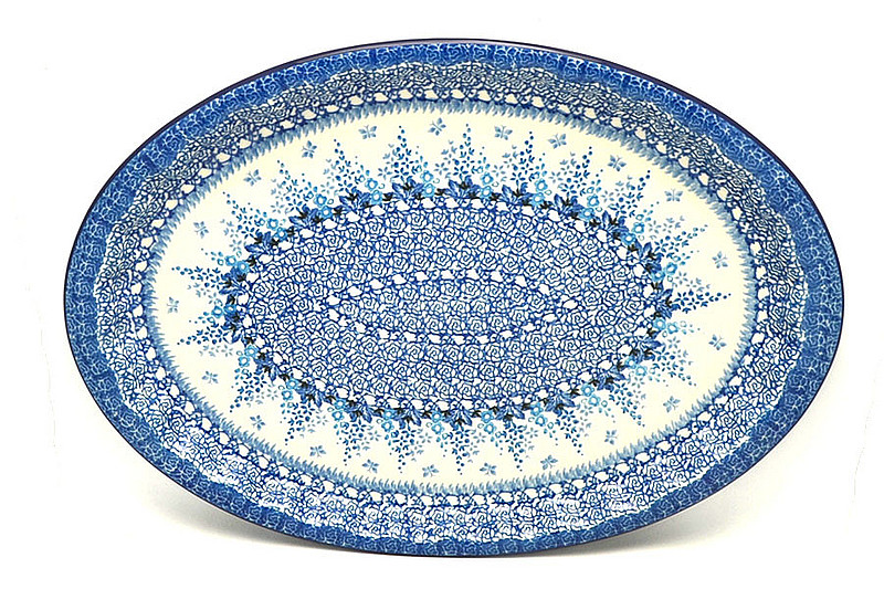 Ceramika Artystyczna Polish Pottery Platter - Oval with Scalloped Inset - Blue Sage 614-3277a (Ceramika Artystyczna)