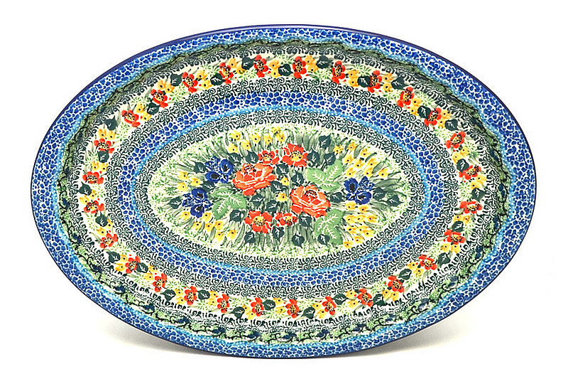 Ceramika Artystyczna Polish Pottery Platter - Oval with Scalloped Inset - Unikat Signature - U4400 614-U4400 (Ceramika Artystyczna)