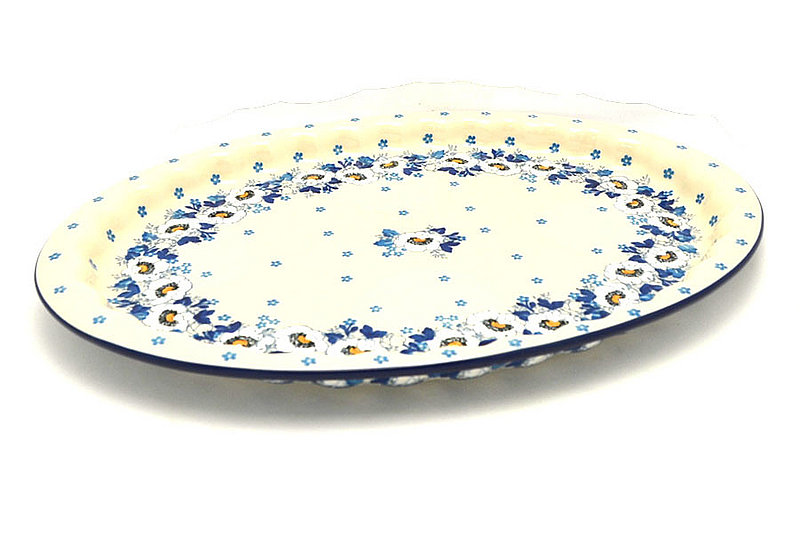 Polish Pottery Platter - Oval with Scalloped Inset - White Poppy