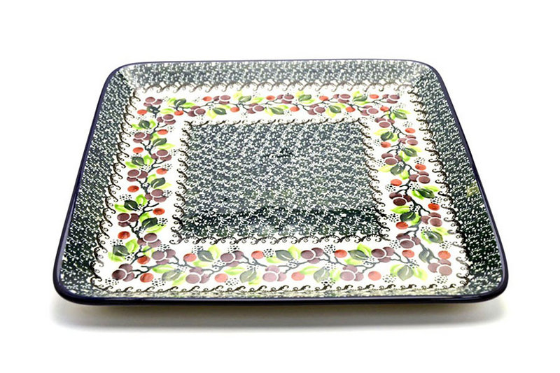 Ceramika Artystyczna Polish Pottery Platter - Square - Burgundy Berry Green 583-1415a (Ceramika Artystyczna)