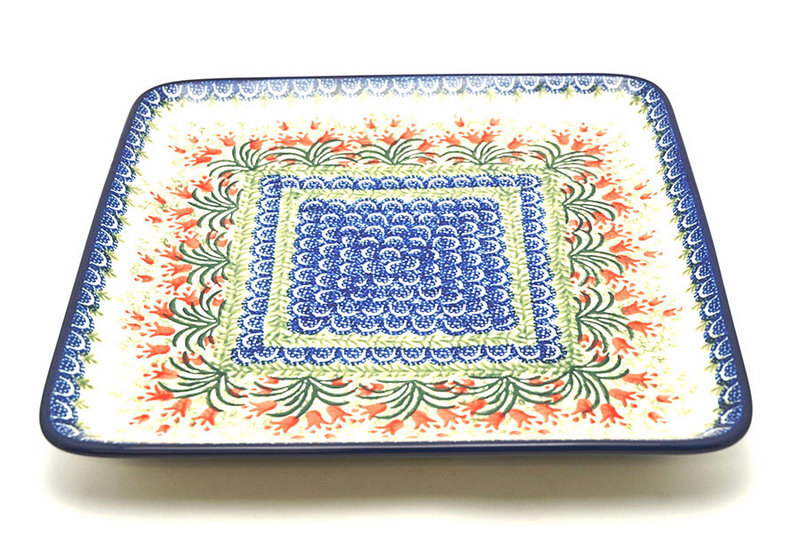 Ceramika Artystyczna Polish Pottery Platter - Square - Crimson Bells 583-1437a (Ceramika Artystyczna)